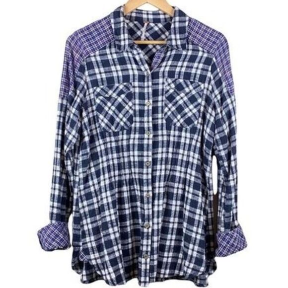 FREE PEOPLE | Catch Up With Me Plaid Shirt in Black Combo Size Small - Picture 4 of 12